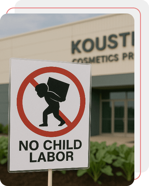 No child labor sign promoting ethical labour practices at Kousthuba